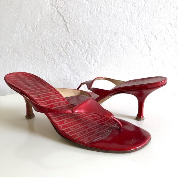Jimmy Choo Shoes - Vintage Jimmy Choo Red Leather Thong Kitten Heels